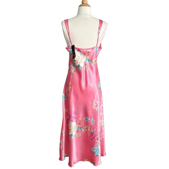 JONES NEW YORK Fuschia Floral Satin Slip Dress Lingerie Gown Vintage Inspired M - Picture 6 of 15